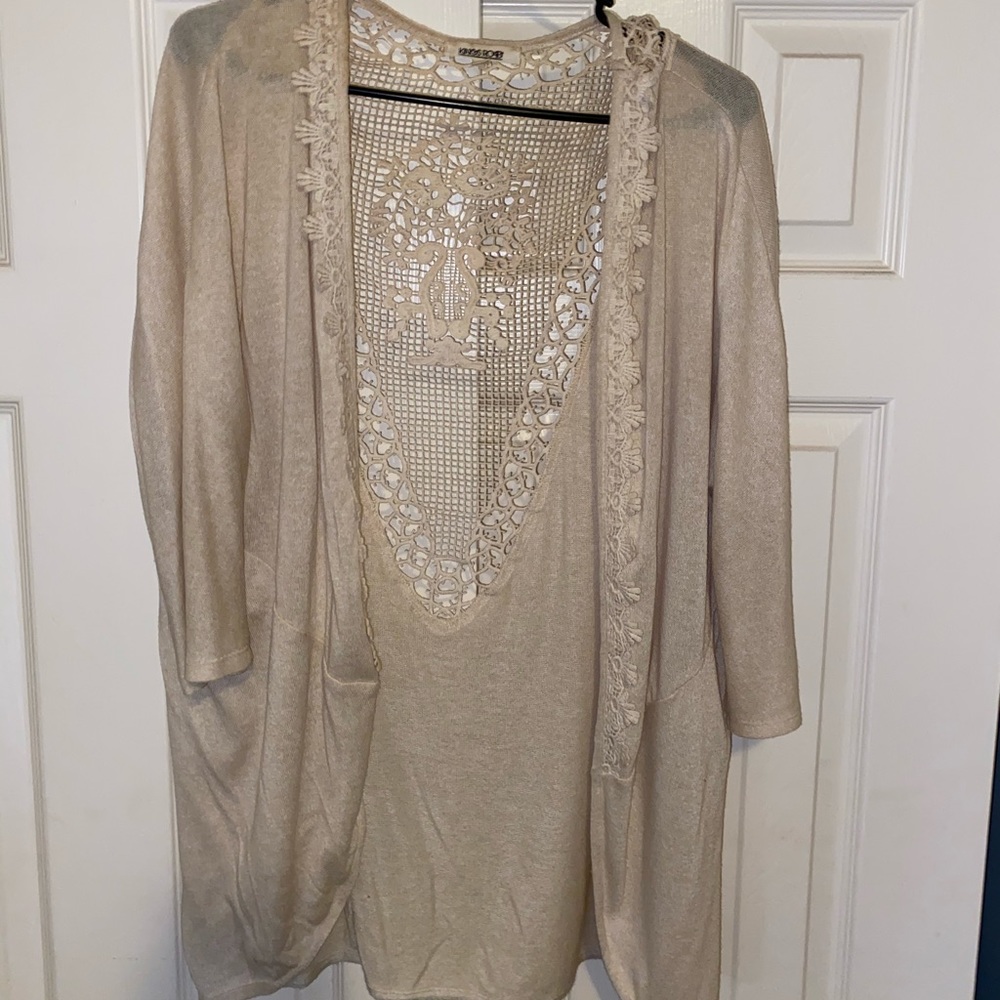 Creme Cardigan with lace design
